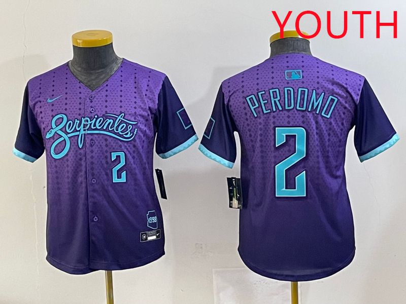 Youth 2025 Arizona Diamondback 2 Perdomo Purple Joint Name Nike MLB Jersey style 5